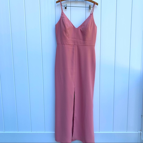 LELA ROSE | 14 | high slit v neck sleeveless gown w/ pearl details at neckline - Picture 2 of 11